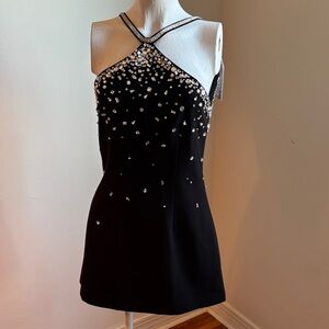 Black Crystal-Embellished Cross-Strap Mini Dress